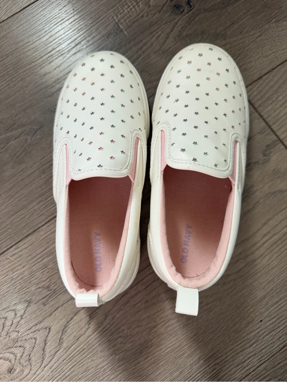 Kids White Slip-On Sneakers with Pink Lining and Star Perforation